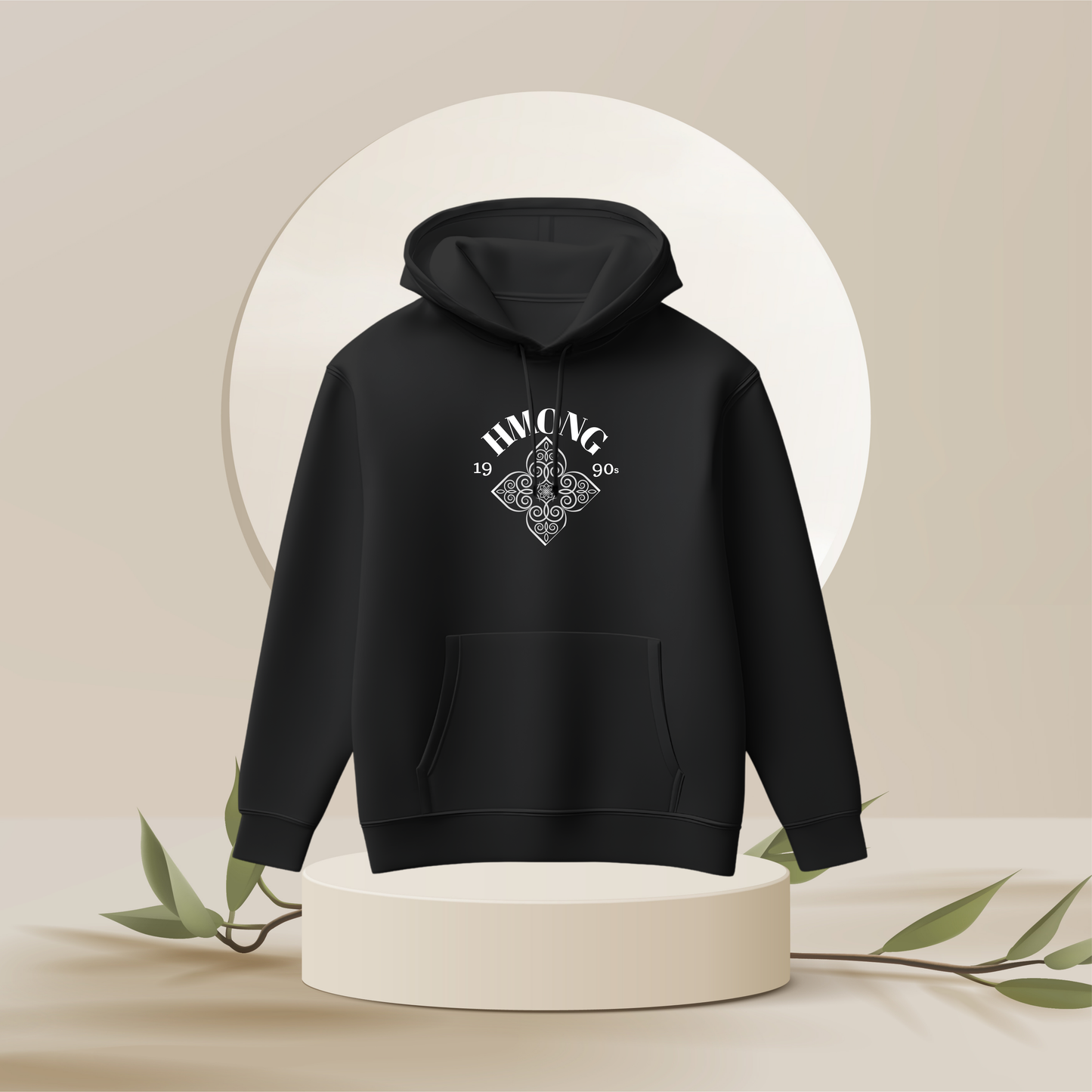 Hmong Flower Pendant - Modern Unisex Hoodie, Customizable Year