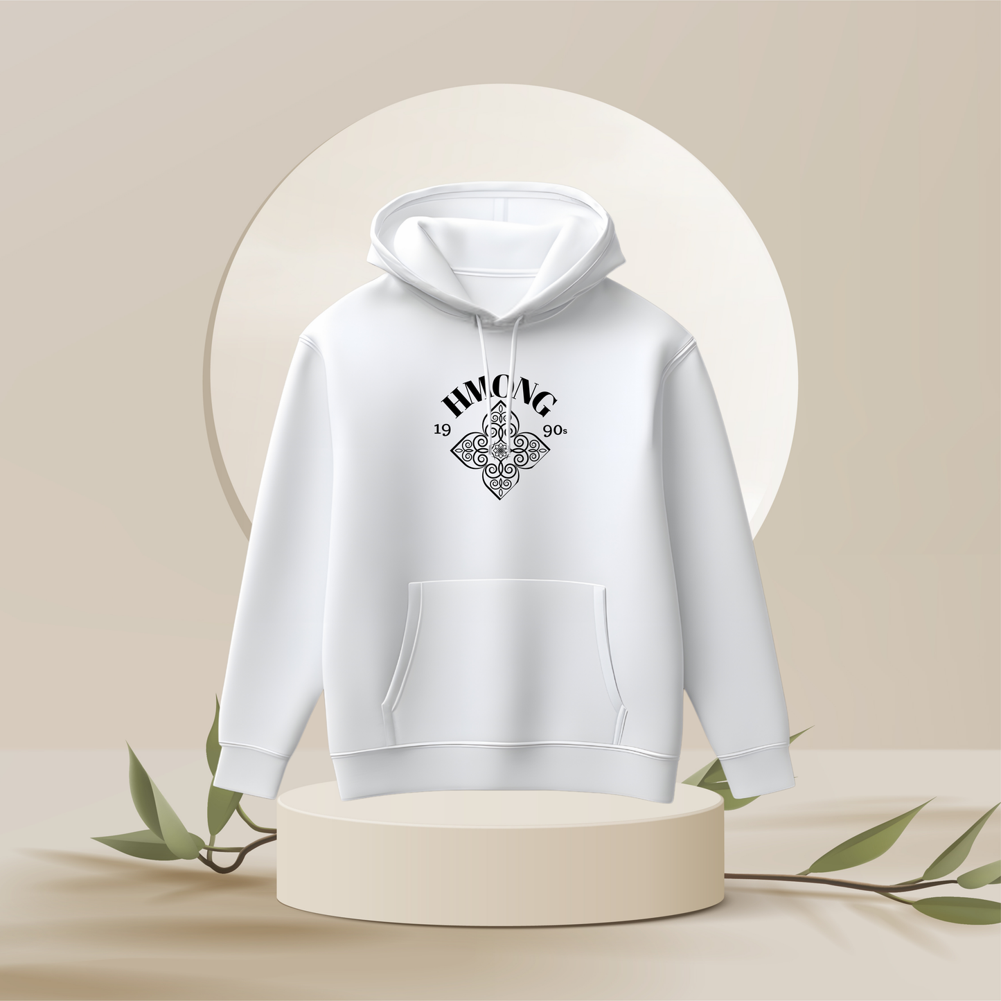 Hmong Flower Pendant - Modern Unisex Hoodie, Customizable Year