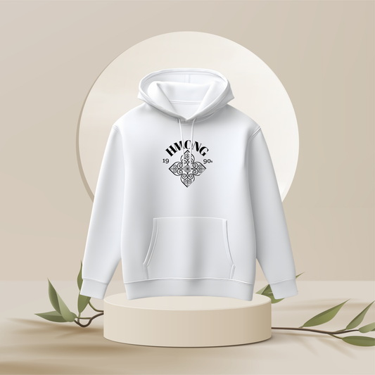 Hmong Flower Pendant - Modern Unisex Hoodie, Customizable Year